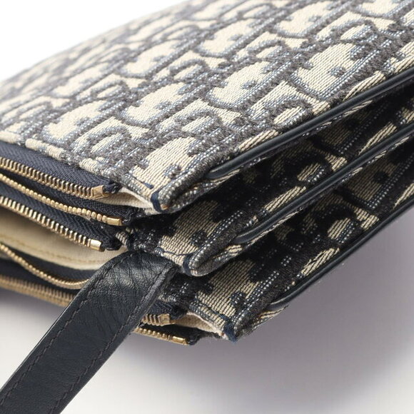 Dior Saddle Oblique Shoulder Bag Leather Gray Navy Blue - Picture 8 of 9